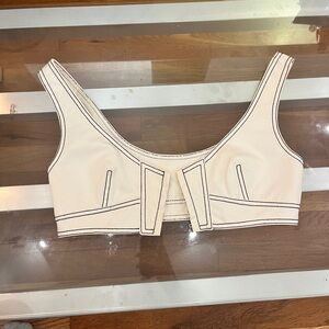 Cream Cropped Top with Black Stitching